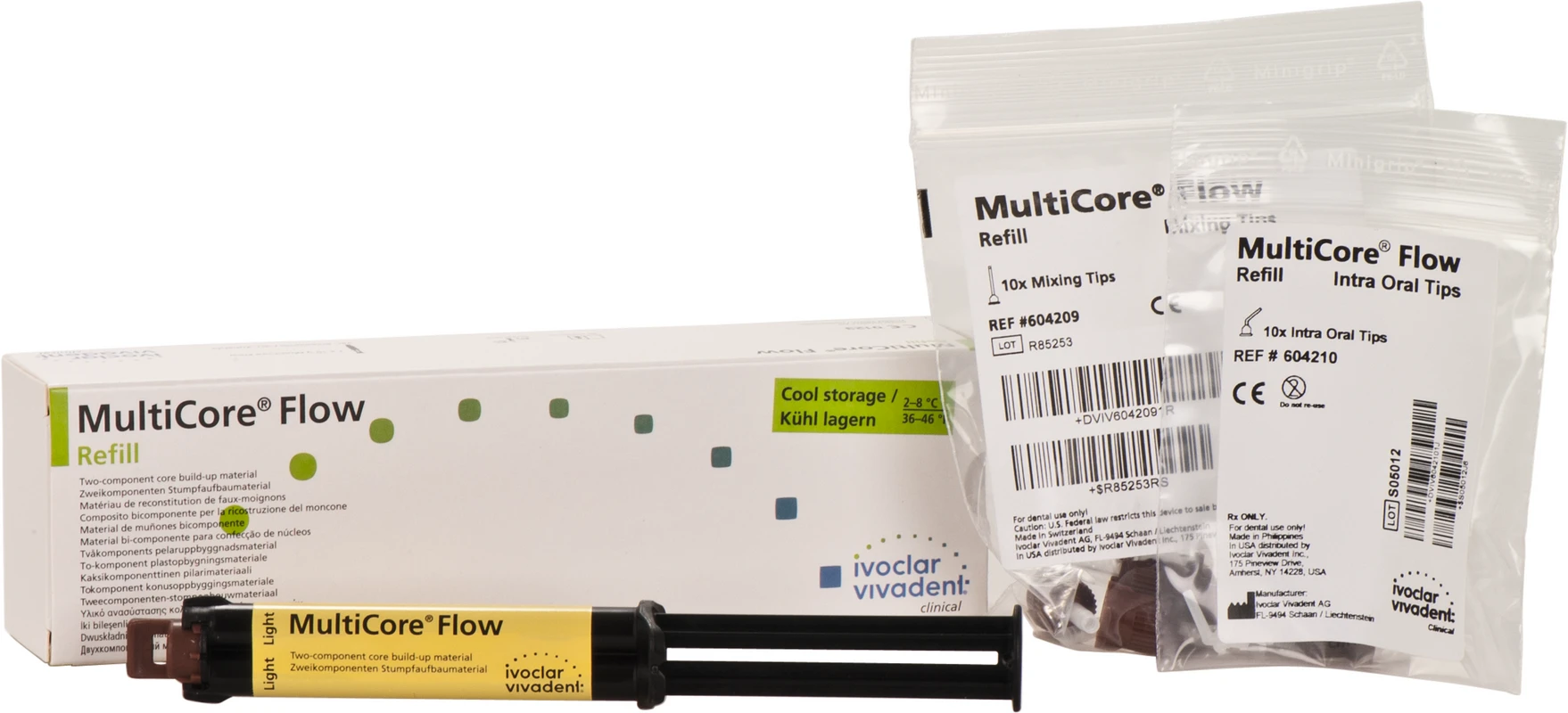 MultiCore® Flow Packung 10 g Spritze hell, Zubehör