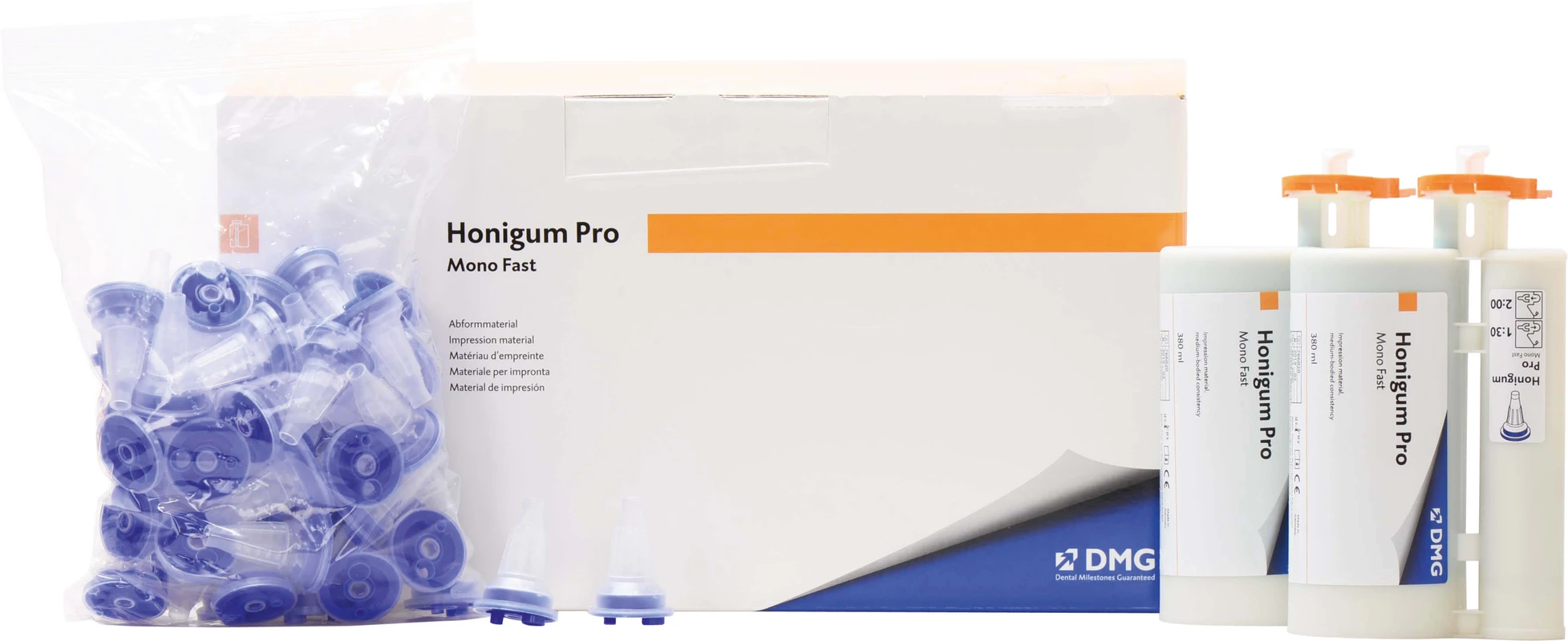 Honigum Pro Mono Fast Vorteilspackung 5 x 380 ml Doppelkartusche, 50 MixStar-Tips Honigum Pro Mono Fast DMG