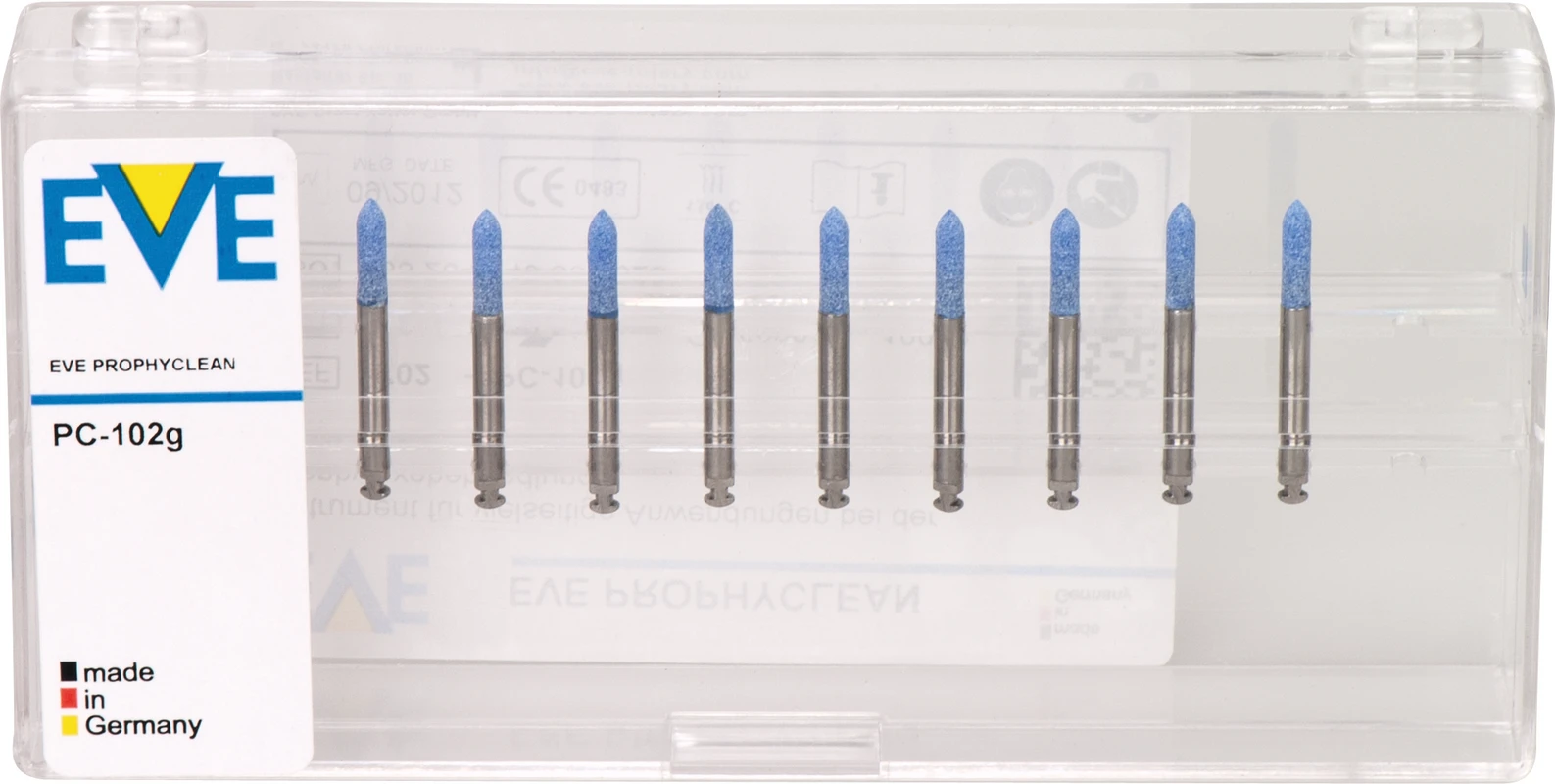 EVE PROPHYCLEAN® Packung 10 Stück blau grob, RA, Figur zylindrisch, lang, Stirn flammenförmig, 2,35 x 7 mm