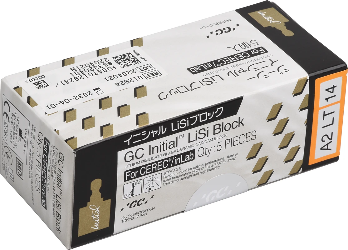 GC Initial™ LiSi Block für CEREC Packung 5 Stück Größe 14, A2 LT