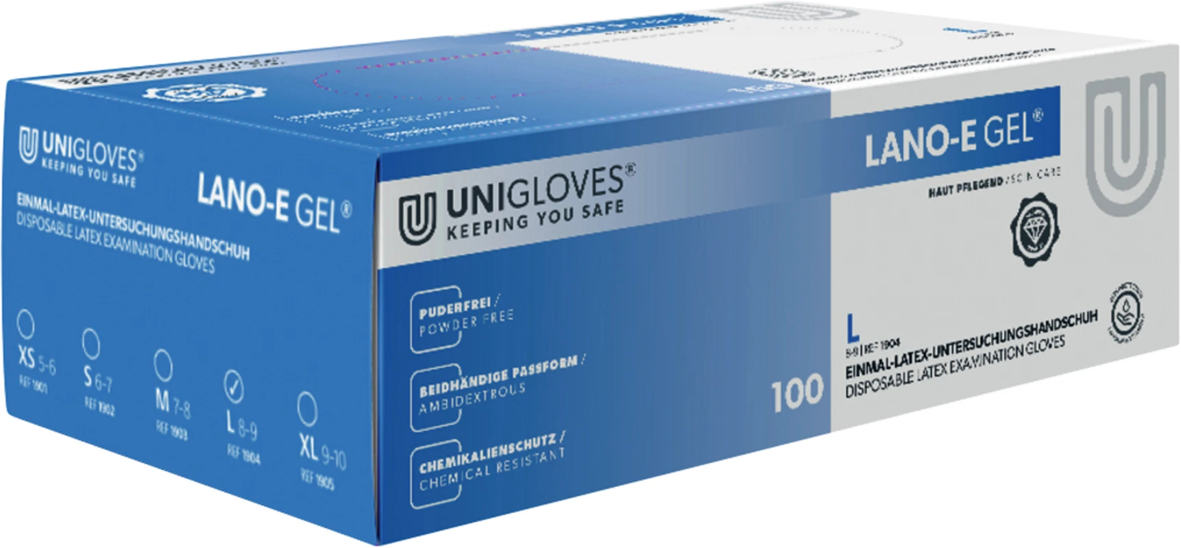 LANO-E GEL® Packung 100 Stück puderfrei, naturlatex, L