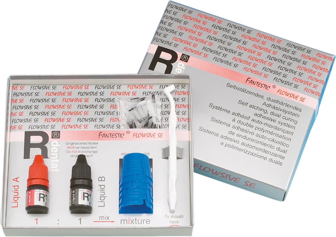 FANTESTIC® FLOWSIVE SE Set 2 x 3 ml Flaschen,1 Pinselhalter, 50 Applikationspinsel, 6 Mischmulden FANTESTIC® FLOWSIVE SE R-Dental