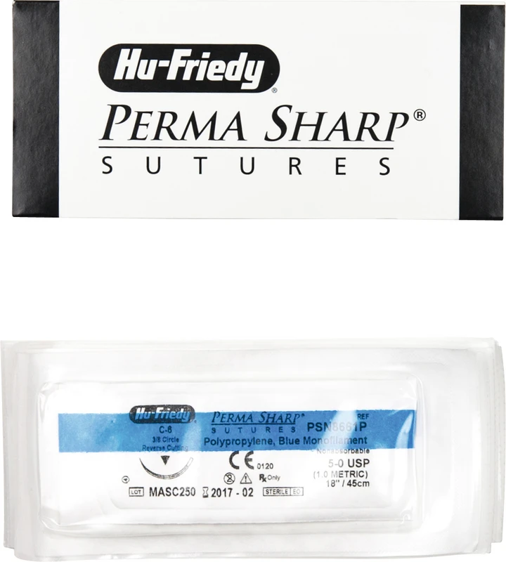 Perma Sharp™ Polypropylen Packung 12 Stück blau, 45 cm, C-17, 3/8 Kreis, schneidend, Rückstich, 12 mm, USP 5/0