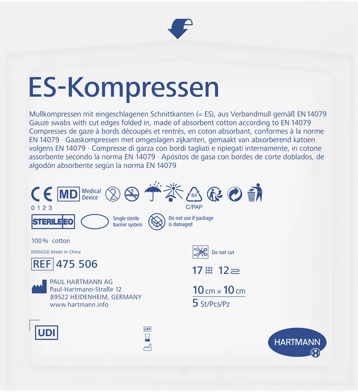 ES-Kompressen steril Packung 20 x 5 Stück 10 x 10 cm, 12-fach gelegt