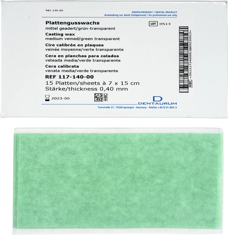 Plattenwachs Packung 15 Stück Standard, grün, mittel geadert, 0,4 mm