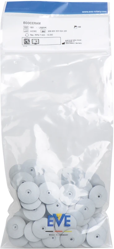 EVE ECOCERAM Packung 100 Stück unmontiert, hellgrau grob, Figur Linse, 22 x 4 mm