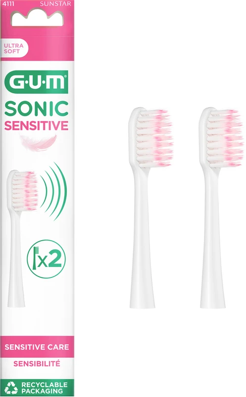 GUM® Sonic Sensitive Ersatzbürsten Packung 2 Stück ultra soft, weiß
