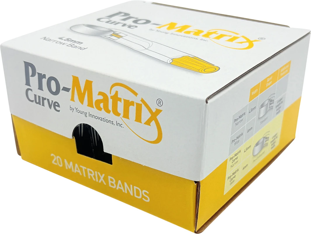 Pro-Matrix® Matrizenband Packung 20 Stück gebogen schmal, 4,5 mm, gelb