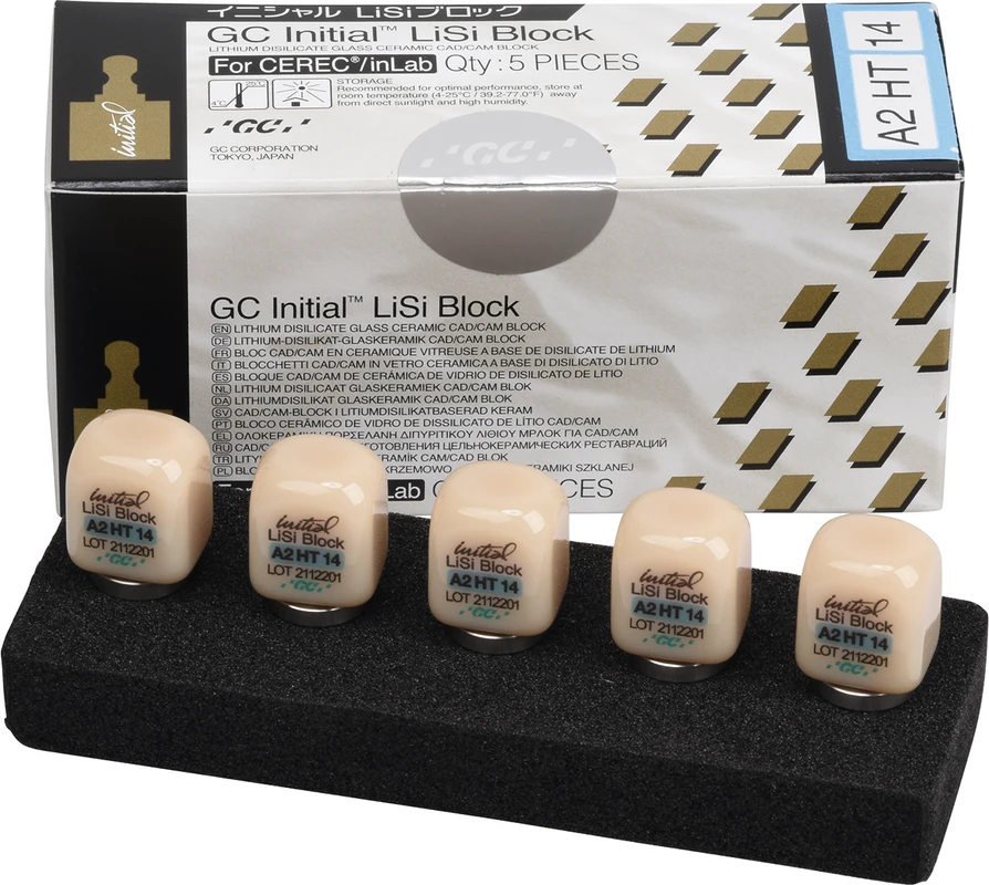 GC Initial™ LiSi Block für CEREC Packung 5 Stück Größe 14, A2 HT