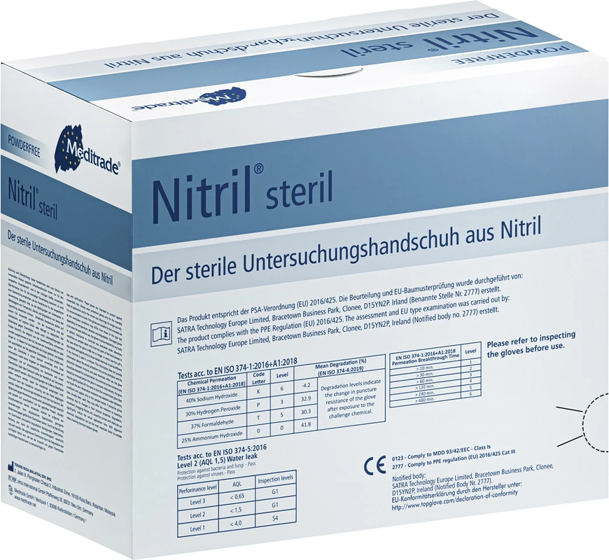 Nitril® steril Packung 50 Paar Handschuhe blau steril, puderfrei, latexfrei, Größe M