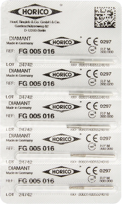 Diamantschleifer 005 Packung 5 Stück FG, Figur 005, 7 mm, 90°, ISO 016