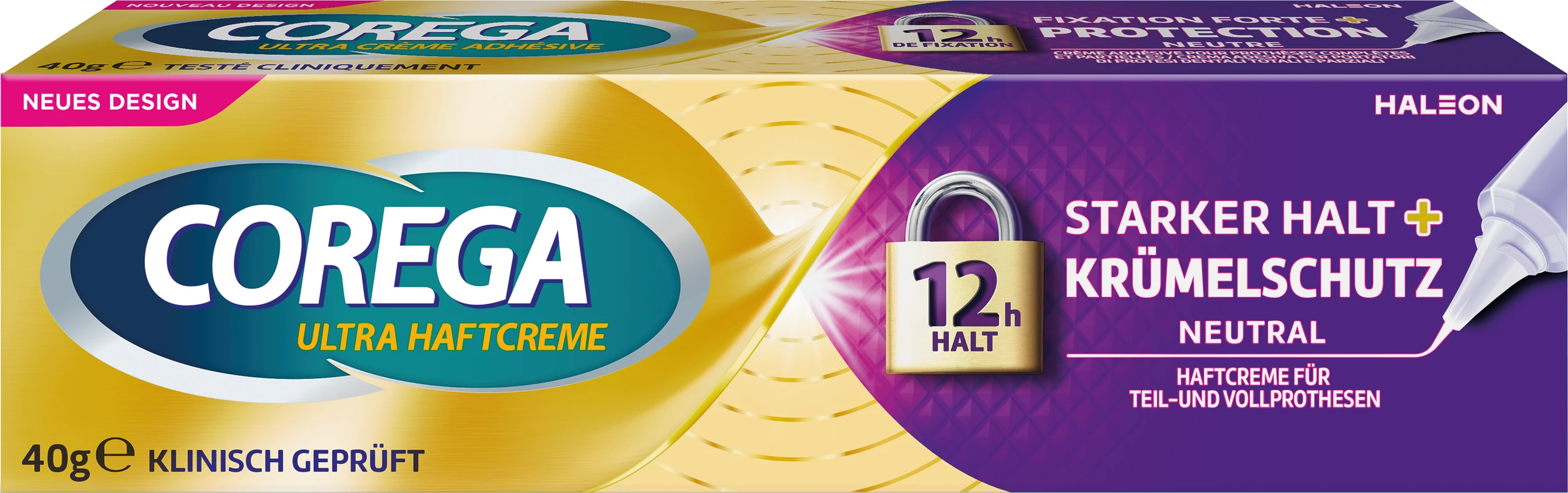 Corega Ultra Haftcreme Tube 40 g Starker Halt + Krümelschutz, neutraler Geschmack