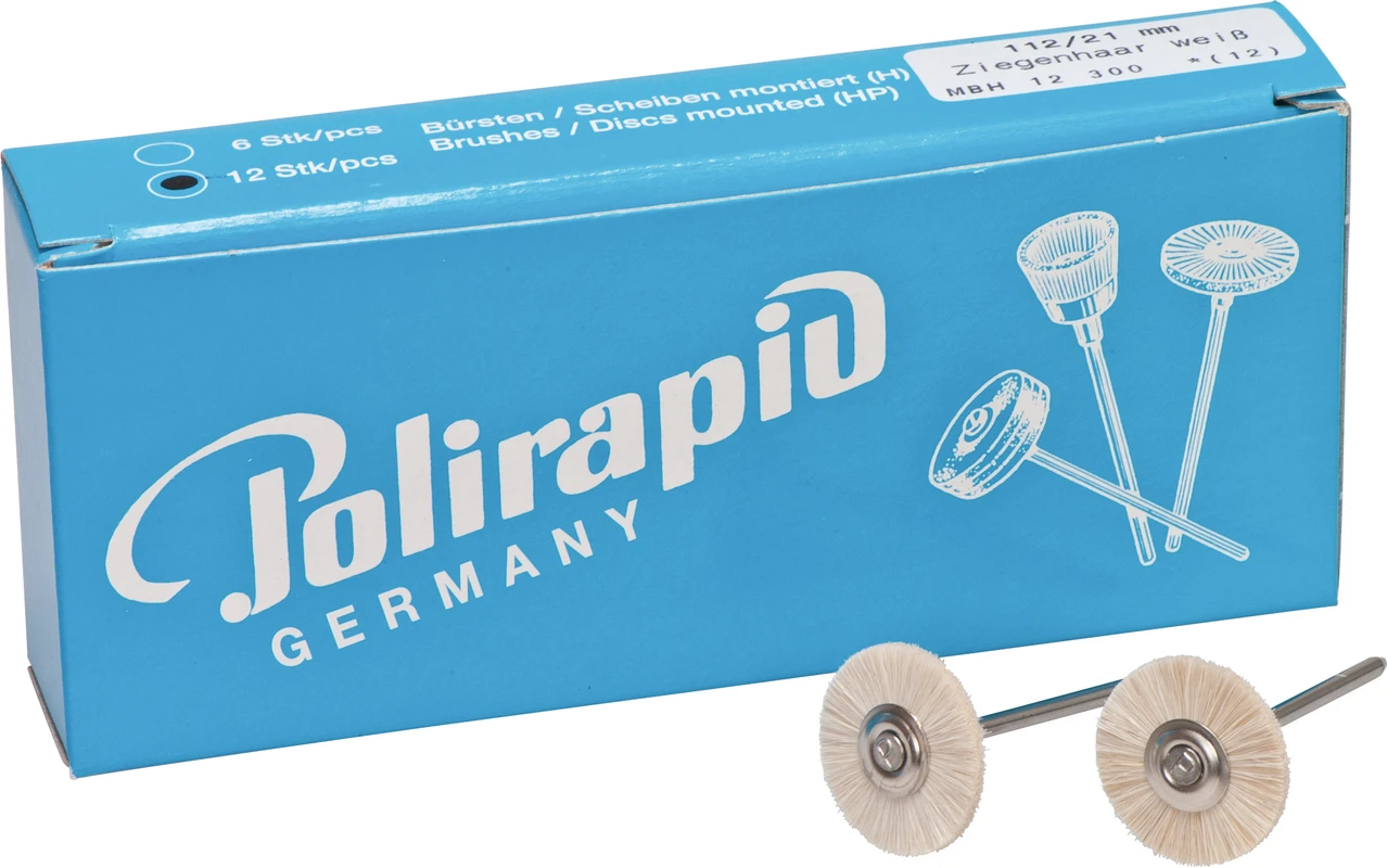 Miniaturbürsten Ziegenhaar Packung 12 Stück HP, weiß sehr weich, Ziegenhaar, Ø 21 mm