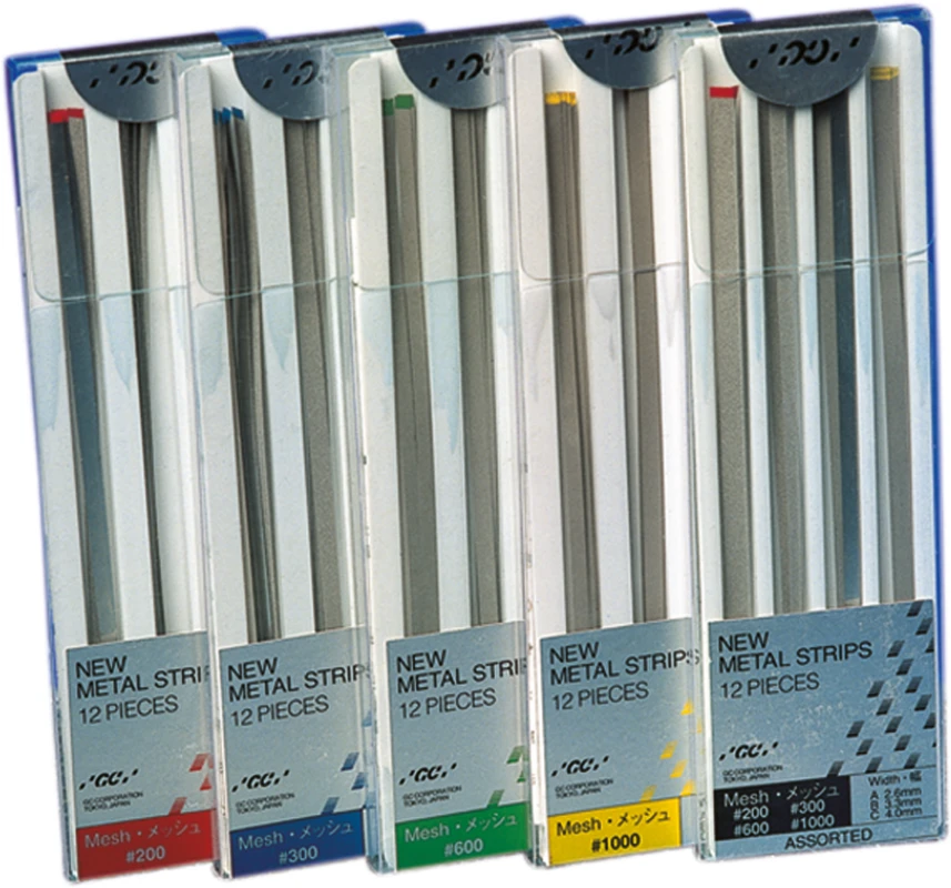 GC NEW METAL STRIPS Packung 12 Stück (4 x 2,6 mm, 4 x 3,3 mm, 4 x 4 mm), Körnung 1.000