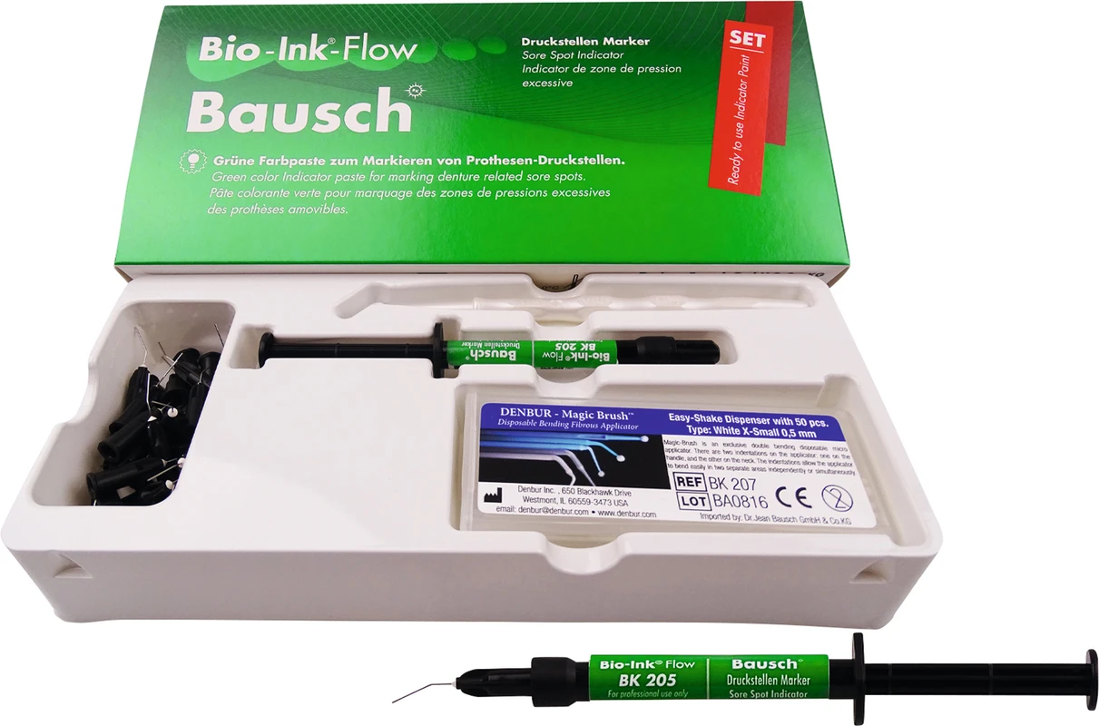 BIO-Ink®-Flow Kit 1 ml Farbpaste, 1 Halterung für Auftragpinsel, 50 Applikatoren, 10 Einweg-Kanülen