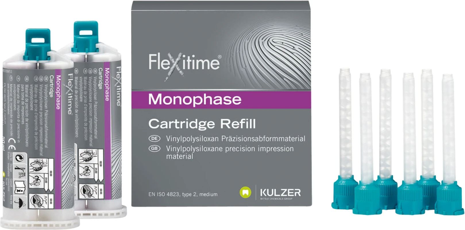 Flexitime® Packung 2 x 50 ml Doppelkartusche Monophase, mittelfließend, 6 Mischkanülen grün 1:1