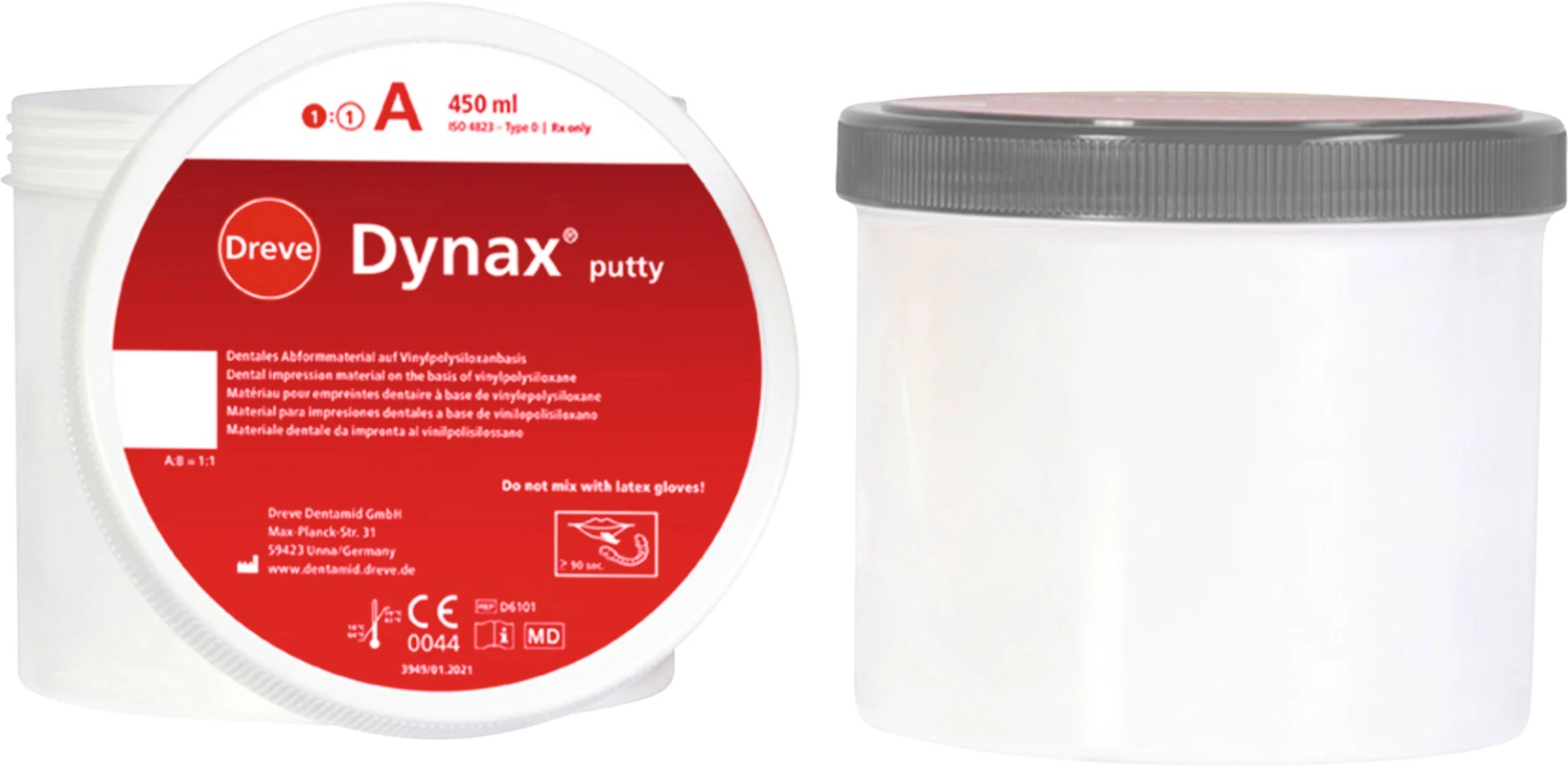 Dynax® putty Packung 2 x 450 ml Dose 60 Shore A sonnengelb, 2 Dosierlöffel Dynax® putty Packung 2 x 450 ml Dose 60 Shore A sonnengelb, 2 Dosierlöffel