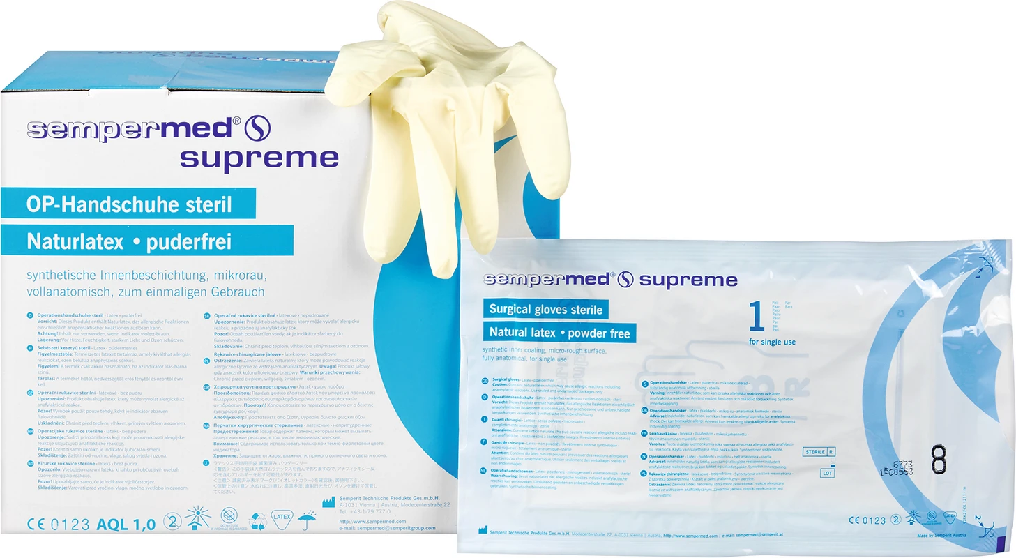 Sempermed® supreme Packung 50 Paar puderfrei, naturweiß, Größe 8