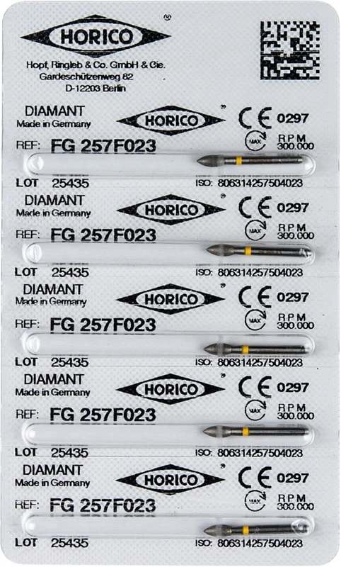 Diamantschleifer 257 Packung 5 Stück gelb x-fein, FG, Figur 257, 5 mm, ISO 023