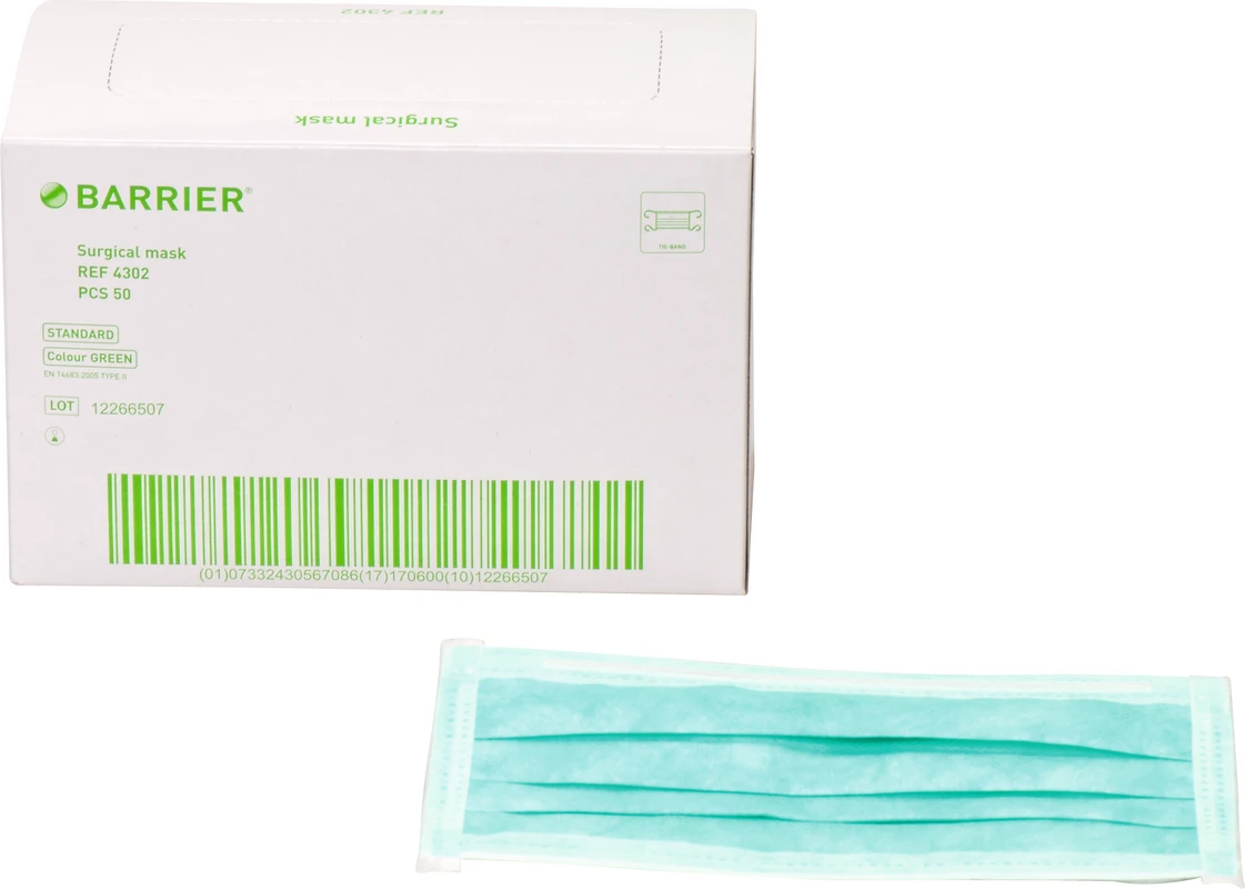BARRIER® OP-Maske Standard Packung 50 Stück grün, Bindebänder
