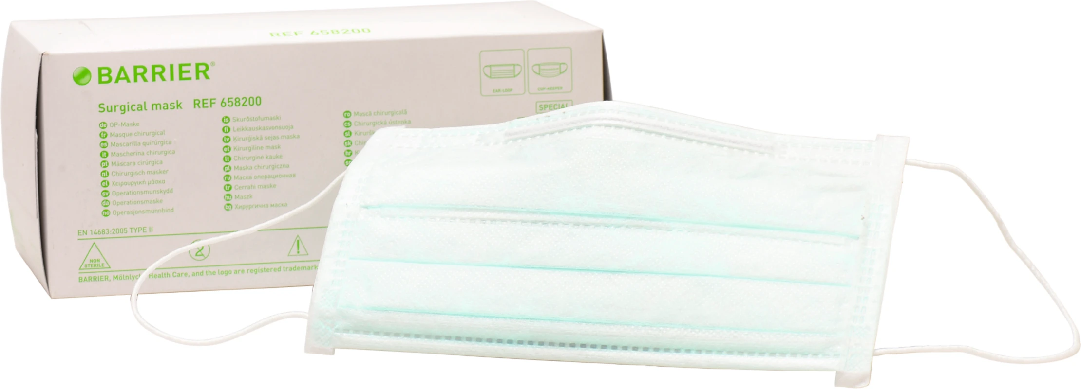 BARRIER® OP-Maske Special Packung 50 Stück grün, mit Ohrschlaufe mit Formhalter