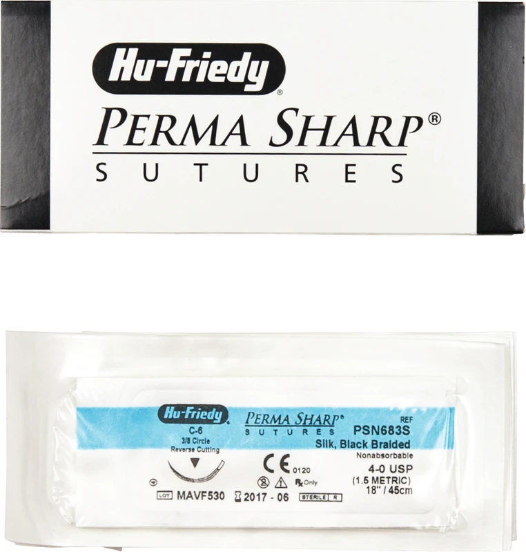 Perma Sharp™ Seide Packung 12 Stück schwarz, 45 cm, C-6, 3/8 Kreis, schneidend, Rückstich, 18,7 mm, USP 4/0
