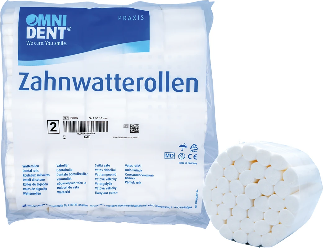 Zahnwatterollen Packung 300 g Ø 10 mm, Größe 2 Zahnwatterollen OMNIDENT