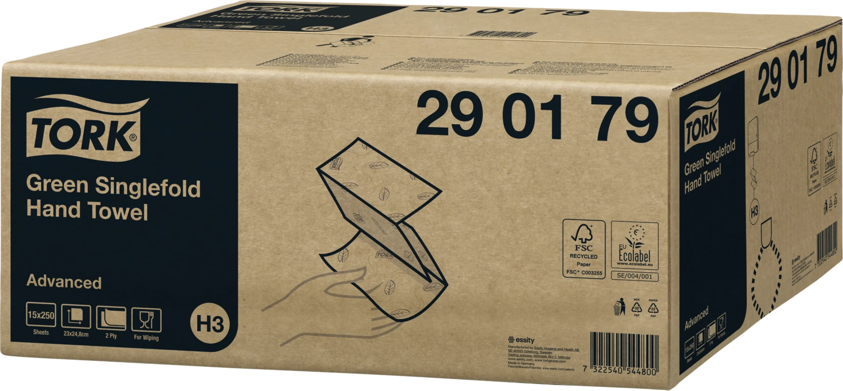 TORK® Zickzack Handtücher (V-Falz) H3 System Karton 15 x 250 Stück 2-lagig, grün, 24,8 x 23 cm