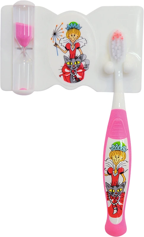 Dental Set compact Packung Fee (1 Zahnbürste, 1 Zahnbürstenhalter mit Zahnputzuhr) pink