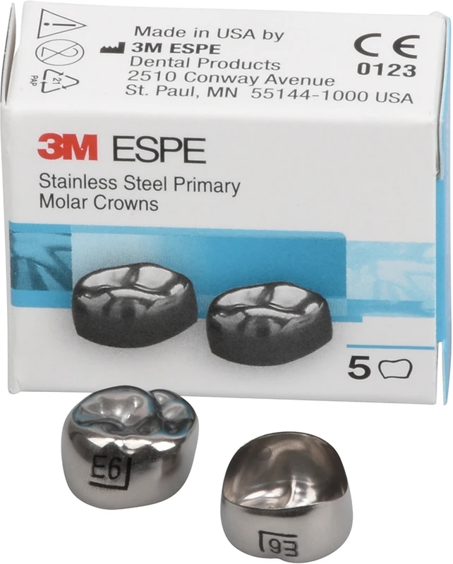 Edelstahlkronen Packung 5 Stück E-UR-6, für Milchmolaren
