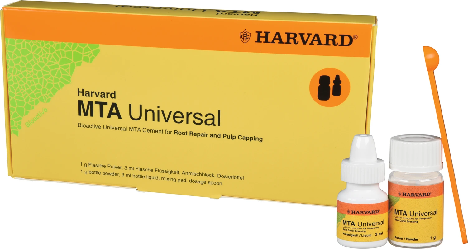 Harvard MTA Universal HandMix Packung 1 g Pulver, 3 ml Flüssigkeit, 1 Dosierlöffel, 1 Anmischblock, 1 Spatel
