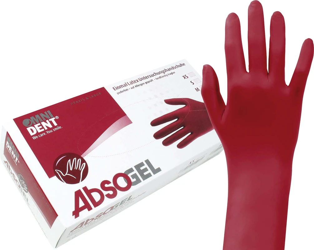 Omni Absogel Latexhandschuhe Packung 50 Stück puderfrei, L Omni Absogel Latexhandschuhe OMNIDENT