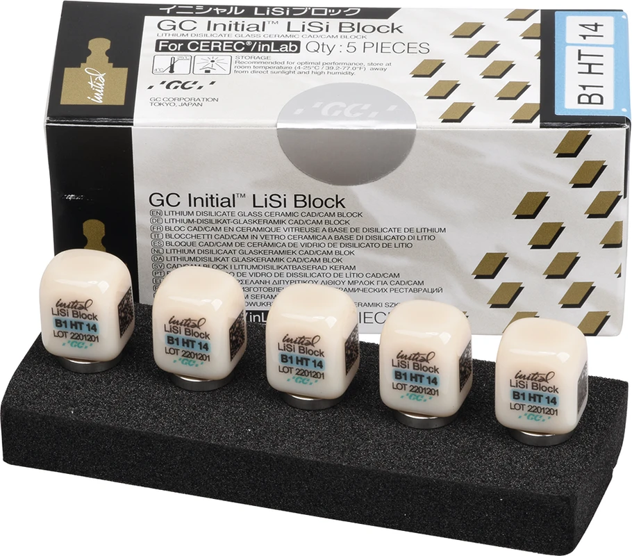 GC Initial™ LiSi Block für CEREC Packung 5 Stück Größe 14, B1 HT
