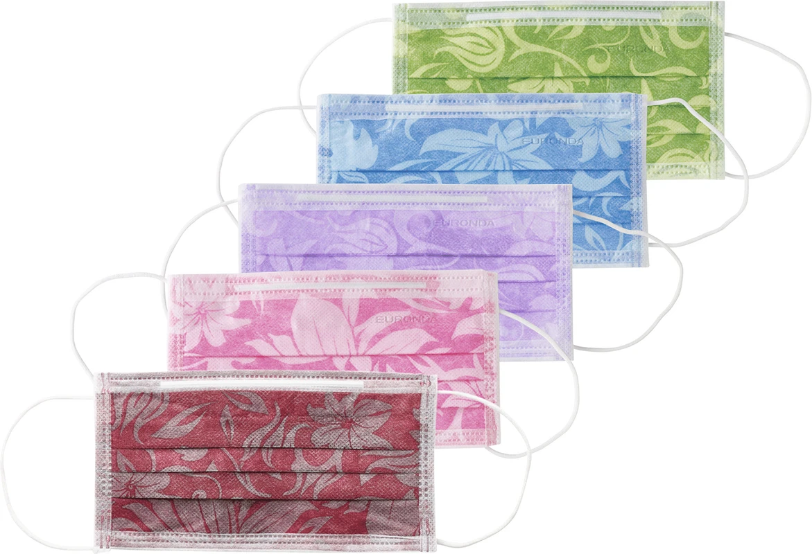 Monoart® Mundschutz Flower Spenderbox 50 Stück mit Gummizug, blau