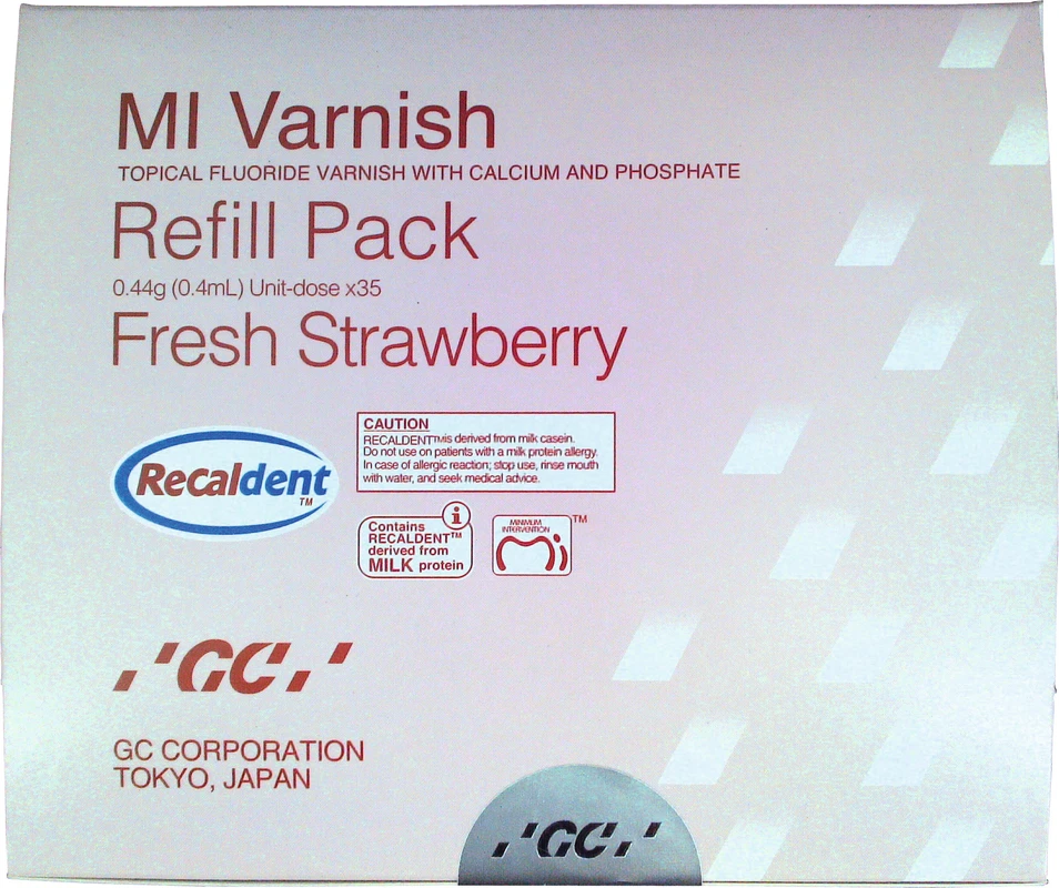 GC MI Varnish™ Packung 35 x 0,4 ml Erdbeere, 50 Einmalpinsel