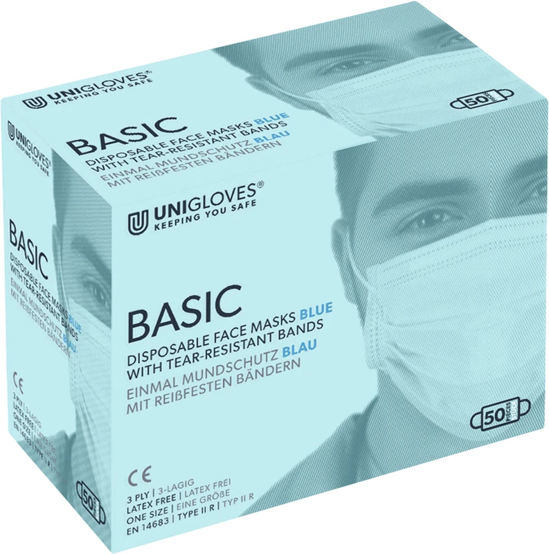 BASIC OP-Mundschutz Spenderbox 50 Stck blau