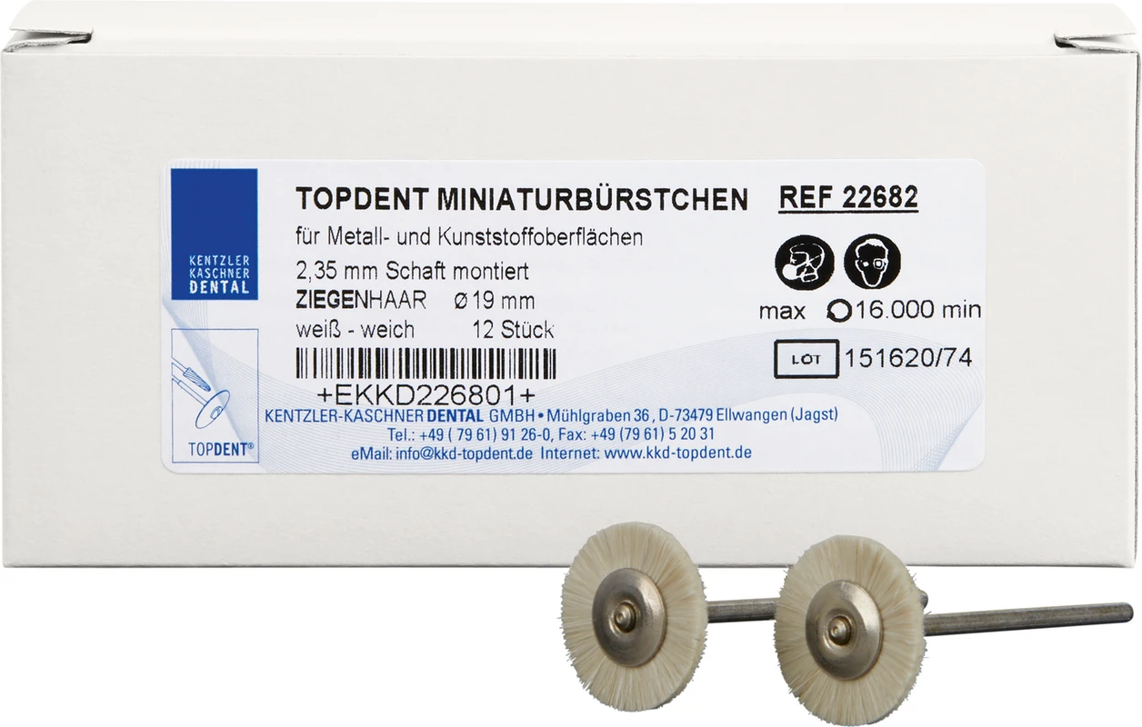 TOPDENT Ziegenhaarbürste Packung 12 Stück weiß weich, Ø 19 mm
