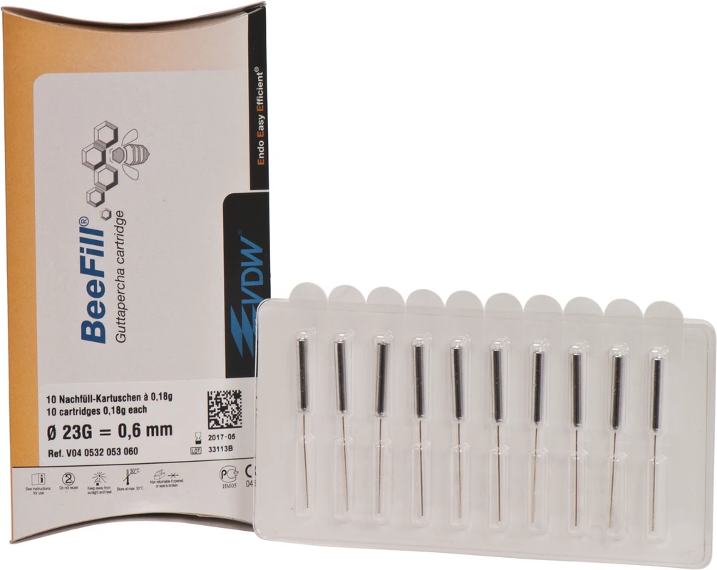 BeeFill Guttapercha Kartuschen Packung 10 x 0,18 g Kartuschen, &Oslash; 0,6 mm
