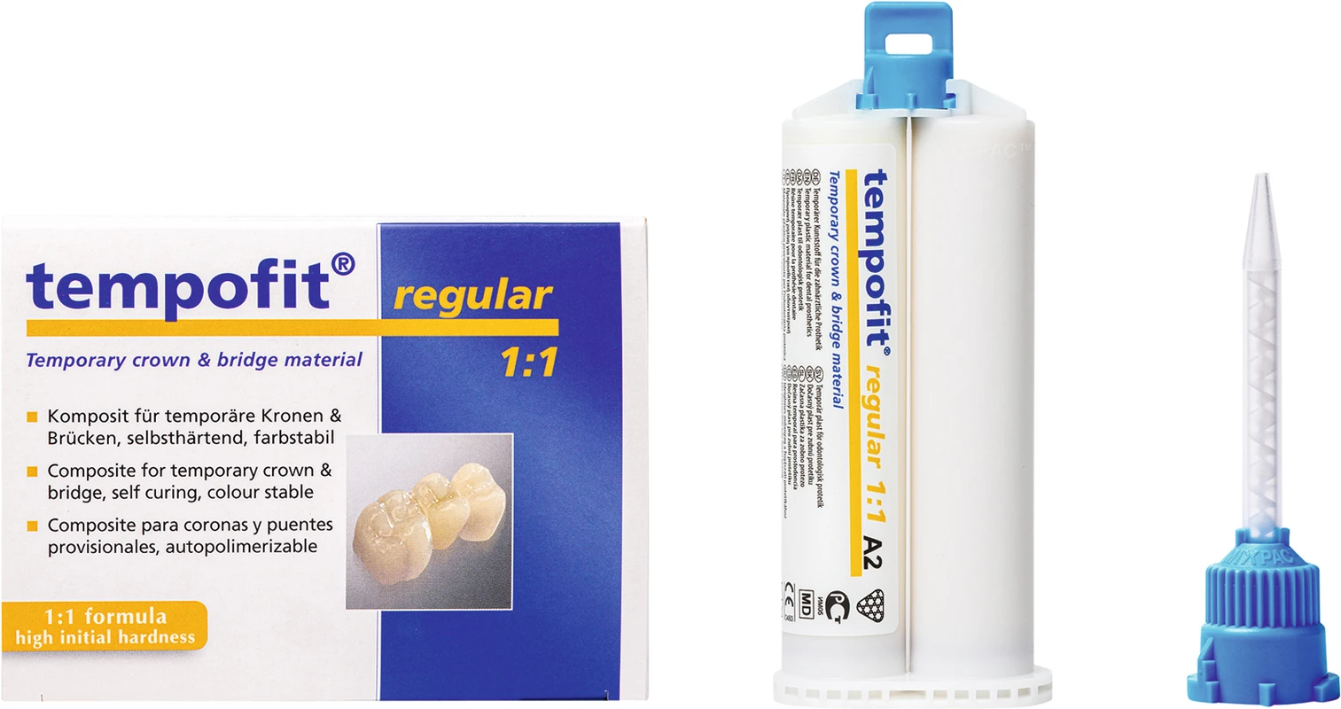 tempofit® regular 1:1 Standardpackung 50 ml Doppelkartusche A2, 10 Mischkanülen