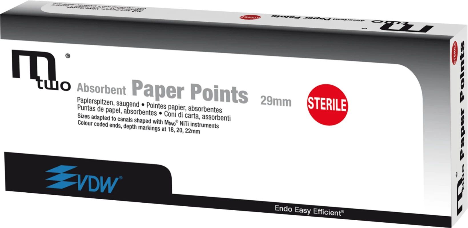 Mtwo® Papierspitzen Packung 144 Stück 29 mm, Taper.04, ISO 035 Mtwo® Papierspitzen VDW
