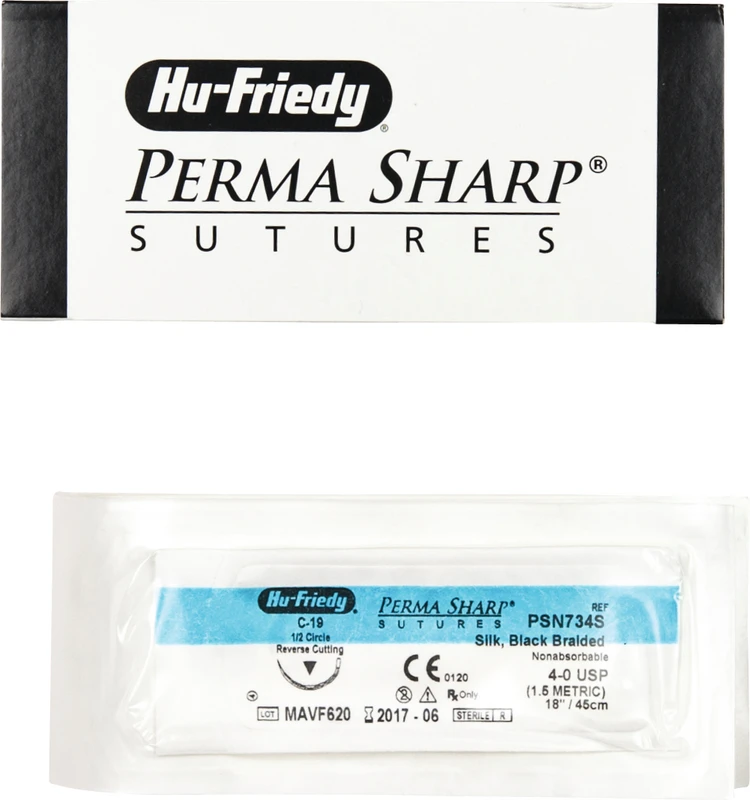 Perma Sharp™ Seide Packung 12 Stück schwarz, 45 cm, C-19, 1/2 Kreis, schneidend, Rückstich, 18,3 mm, USP 4/0