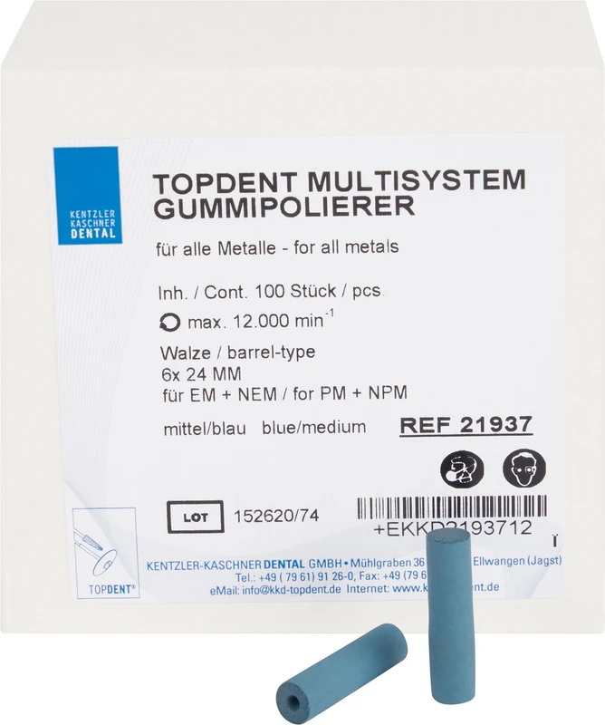 TOPDENT Multisystem-Gummipolierer Packung 100 Stück blau mittel, Walze Ø 6 mm x 24 mm
