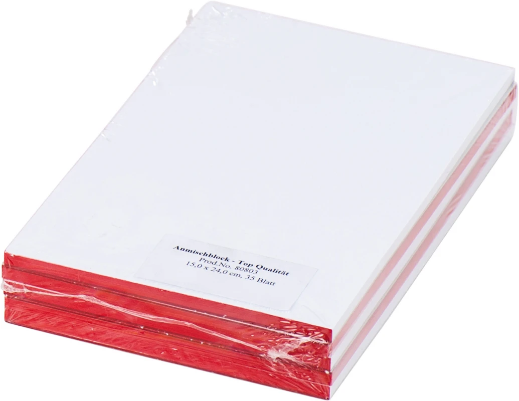 Anmischblöcke Packung 5 Stück groß, 35 Blatt, Anmischblocks, dreiseitig geblockt, 15 x 24 cm