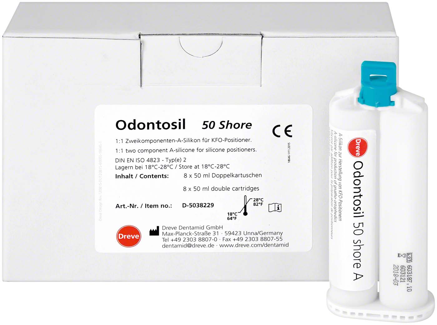 Odontosil Packung 8 x 50 ml Doppelkartusche Shore 50 Odontosil Dreve Dentamid