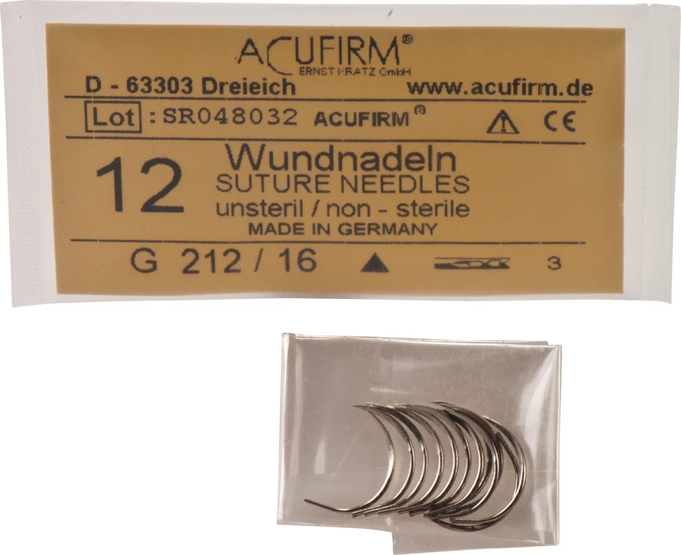 Wundnadeln Packung 12 Stück Kohlenstoff, 212G, 1/2 Kreis, innenschneidend, Größe 16