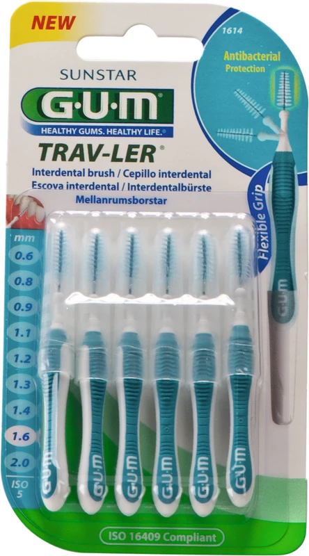 GUM® TRAV-LER® Interdentalbürsten Blisterpackung 6 Stück Tanne, blau, Ø 1,6 mm