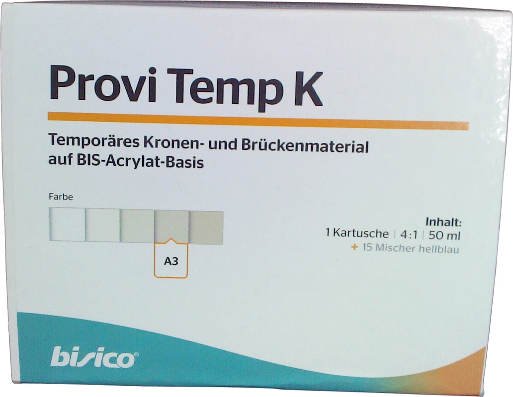 Provi Temp K Packung 50 ml Doppelkartusche A3, 15 Mischer hellblau 4:1