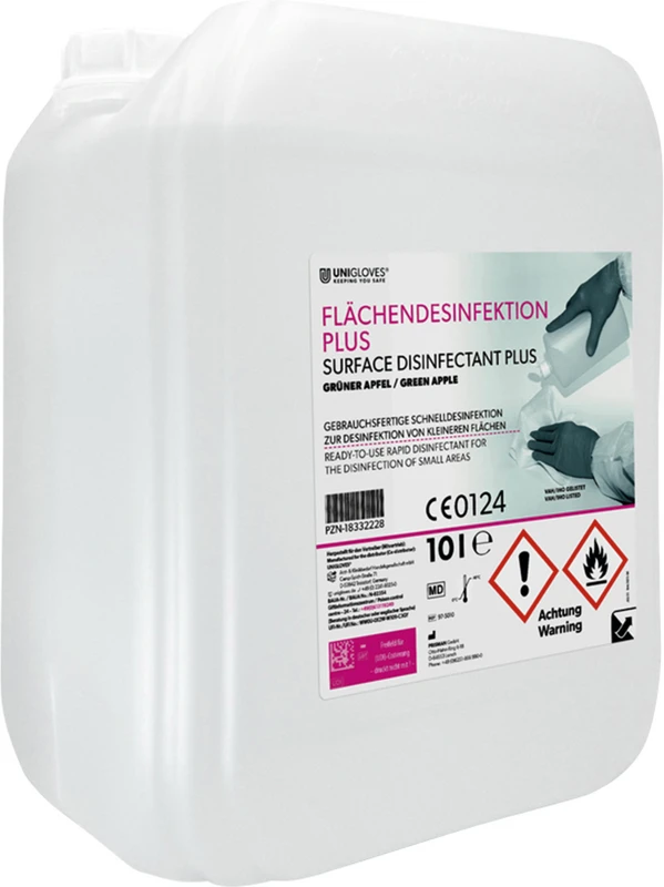 UNIGLOVES Flächendesinfektion PLUS Kanister 10 Liter grüner Apfel