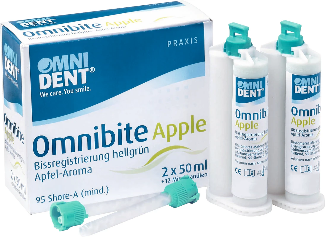 Omnibite Apple Packung 2 x 50 ml Doppelkartusche, 12 Mischkanülen Omnibite Apple OMNIDENT