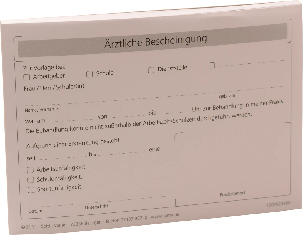 Ärztliche Bescheinigung Packung 100 Stück